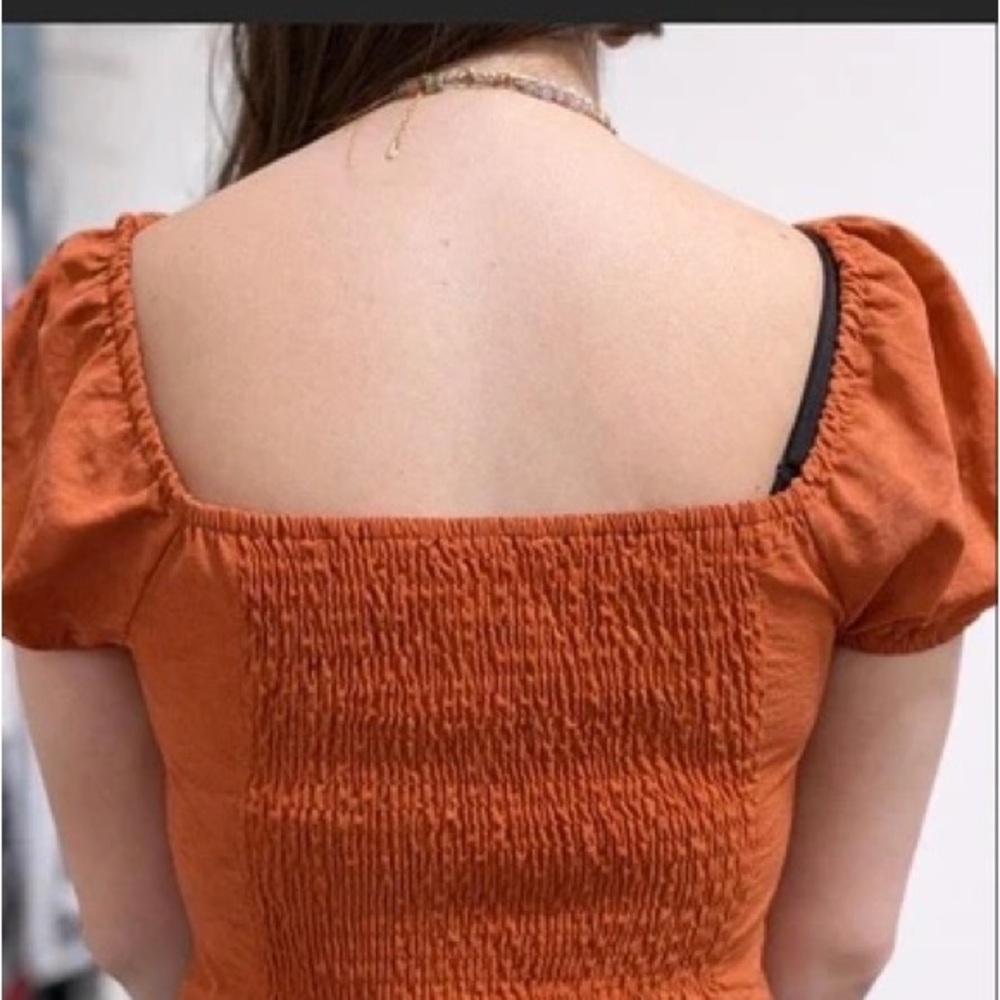 iris Rust Orange Square-Neck Puff Sleeve Crop Top - Picture 3 of 4